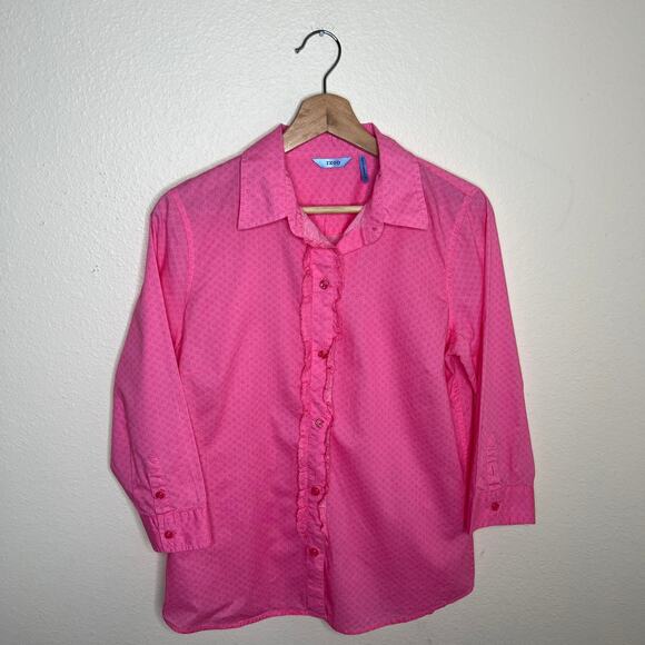 Izod 100% Cotton Pink Ruffle Button Up Medium - Picture 1 of 11